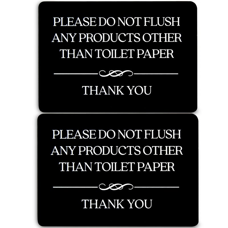 GLOBE ROCKET Do Not Flush Toilet Sign 2-Pack (Black Acrylic 5 x 3.5 in) - Do Not Flush Anything Except Toilet Paper Sign - Bathroom Signs for Business - Airbnb Signs - Image 1